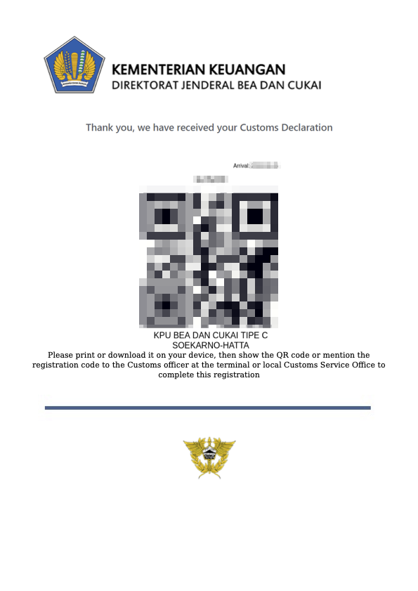 Sample Indonesian customs declaration